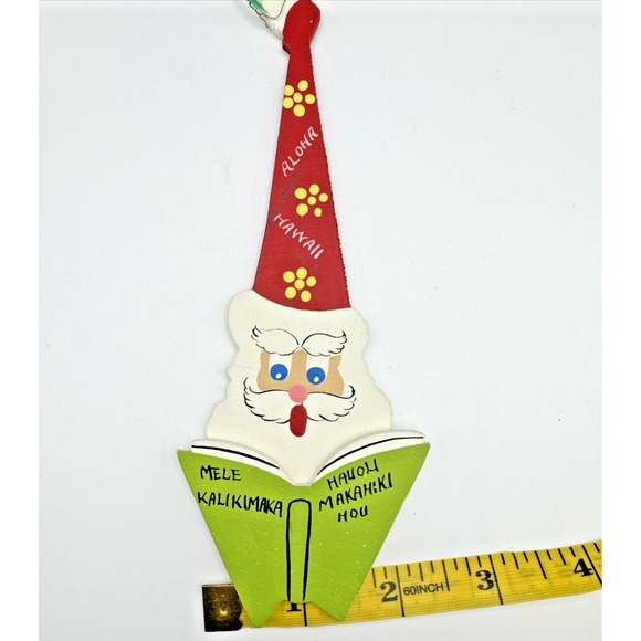 Emgee Hawaii Santa's Greetings in Hawaiian Book Wooden Wood Vintage 70s Ornament - Picture 4 of 6